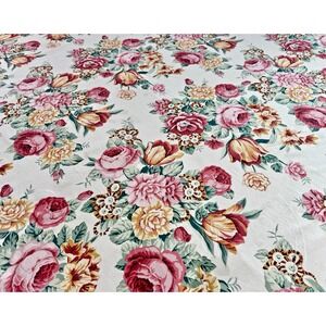 Queen Floral Flat Sheet Roses Peonies Tulip Cottagecore Grannycore Vintage 1980s